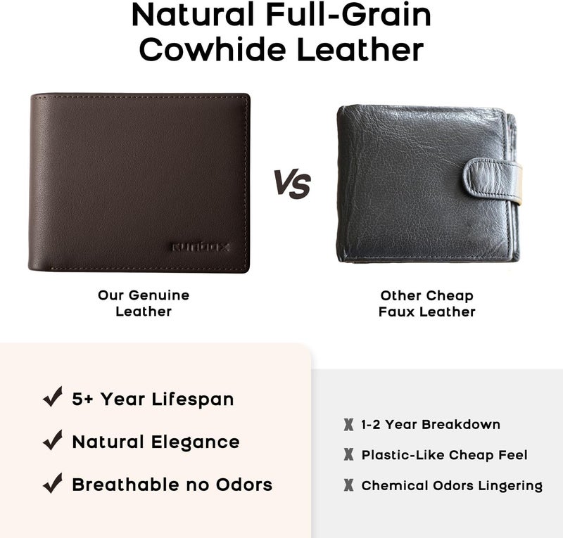 RUNBOX Genuine Leather Wallet for Men 12 Cards Mens Wallet Bifold Rfid Blocking with 2 ID Windows Card Holder Wallet with Gift Box - Image 3